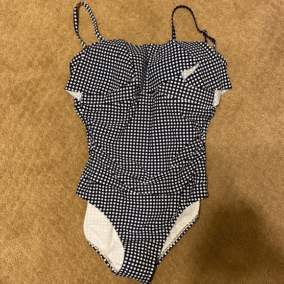 Kona Sol Other - NWT Kona Sol - Navy/white polka dot one piece bathing suit w/ruffles, Size: L